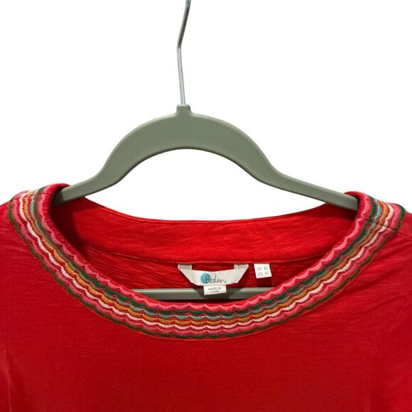 Boden Red Dress With Multicolor Embroidered Neckline & Hem Details size 4 - Picture 3 of 7